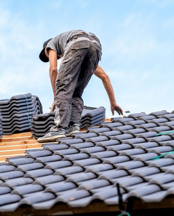 new bungalow roof, craftsman installs ceramic tile roofing